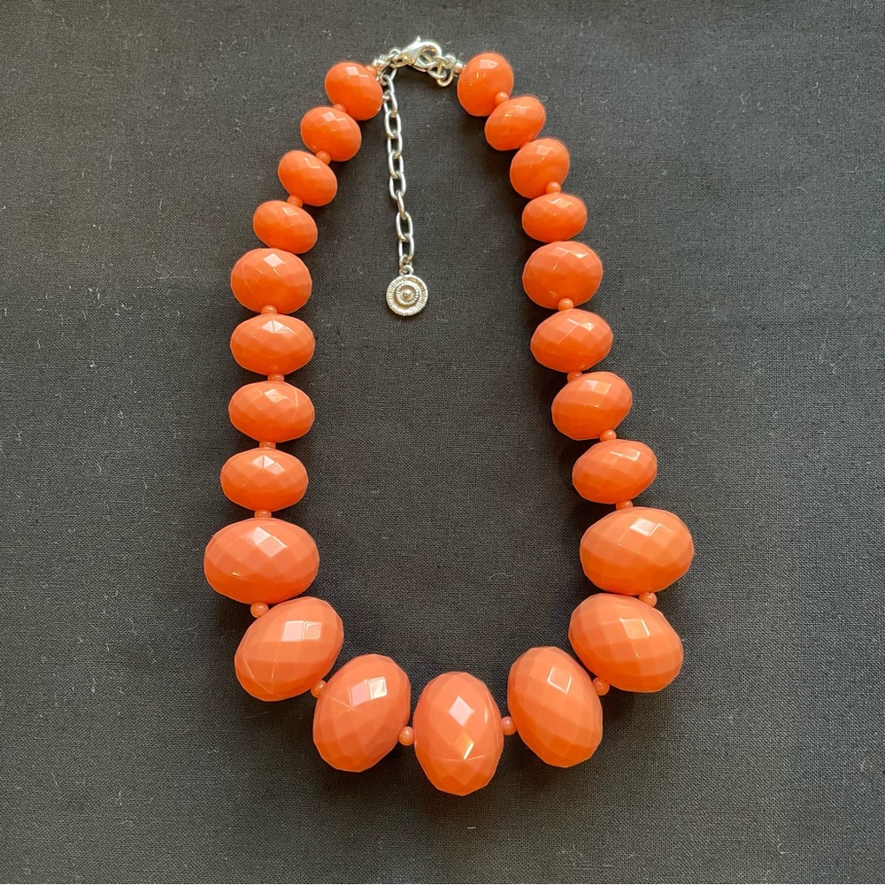 Beautiful salmon/ carnation pink  color Faceted Bead Necklace
